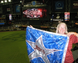 Cindy McBride, "The Flag Lady." This photo taken at Chase Field in Phoenix, during the 2011 Major League Baseball All-Star Game. Photo by: Steve Tanner